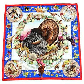 Hermès Seidentuch Faune et Flore du Texas Wildlife 90 cm von Kermit Oliver Braun Pink Weiß Rot Blau Golden Grün