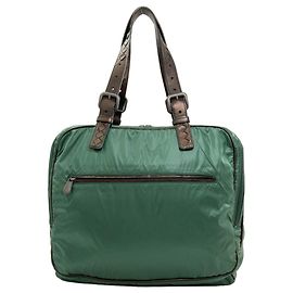 Bottega Veneta Nylon Handbag Black Green