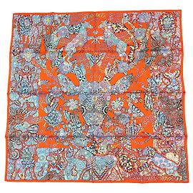Hermès Carré La Légende de la Forêt 90cm Seda Laranja Laranja