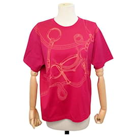 Hermès NUEVA CAMISETA MAXI HERMES EPERON D'OR 4H4644DB M 38 ALGODÓN ROSA ARÁNDANO TOP Rosa
