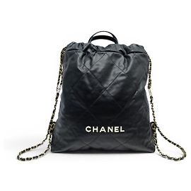 NEW CHANEL 22 AS3313 QUILTED BLACK LEATHER BACKPACK Black