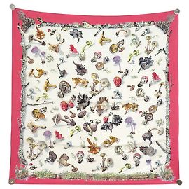 Hermès FULAR VINTAGE HERMES LES CHAMPIGNONS GAVARNI PERRIERE SETA QUADRATO 90 Rosa