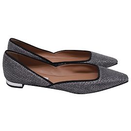 Aquazzura Maia Glitter Ballet Flats in Metallic Silver Sequin Silvery Metallic