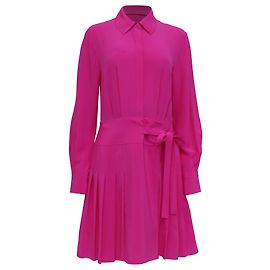 Abito camicia plissé a maniche lunghe in seta rosa Jason Wu Marrone Rosa