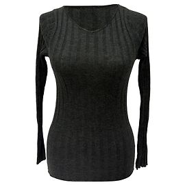 Totême V-Ausschnitt Rippstrickpullover aus grauer Wolle Grau