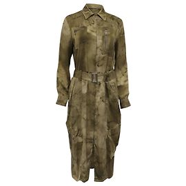 Vestido camisa estampado com cinto em seda verde Ralph Lauren Purple Label Verde Verde oliva