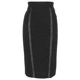 Burberry Leather Trimmed Midi Pencil Skirt in Black Triacetate Black