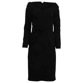 Valentino Garavani Midi-Kleid mit Gürtel aus schwarzer Wolle Schwarz