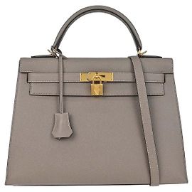 Hermès Hermes Kelly Grey Epsom with Gold Hardware 32 Marron
