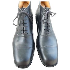J.M. Weston Black Leather Cap-Toe Ankle Boots Black