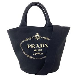 Prada Black Canapa 2-Way Tote Bag Black