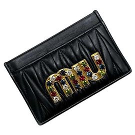 Miu Miu Black Matelassé Leather Card Case Black