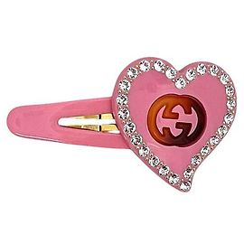 Gucci Pink Crystal Interlocking Hair Pin Pink