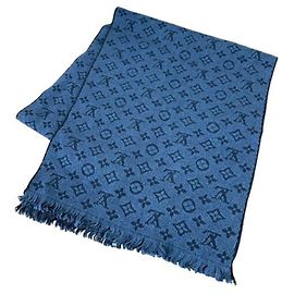 Stola in lana classica Monogram Louis Vuitton Blu navy
