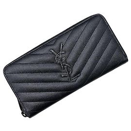 Saint Laurent Black Monogram Long Wallet Black