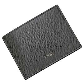 Christian Dior Gray Leather Card Case Brown