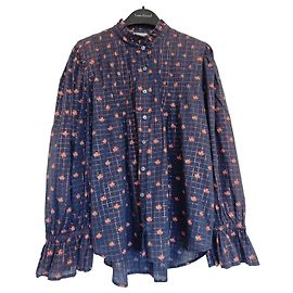 Autre Marque Fragonard Blue and Pink Checked Floral Blouse Pink Blue