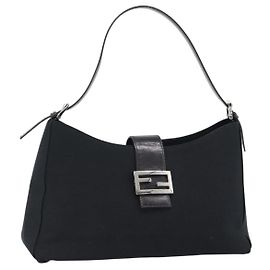 Borsa a tracolla FENDI Mamma Baguette in jersey di cotone nero e argento Auth 187506V Nero Argento