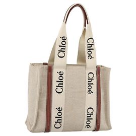 Chloé Chloe Woody Tote Bag Canvas Beige Auth 186322A Beige