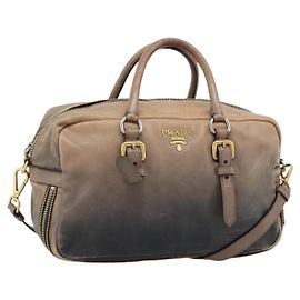 Bolsa PRADA de couro 2way Bege Ouro Auth 187498A Bege Dourado