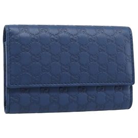 GUCCI Micro Guccissima GG Canvas Key Case Leather Blue Gold 278633 Auth 186350M Blue Golden
