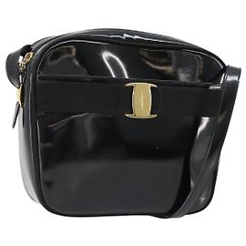 Borsa a tracolla Salvatore Ferragamo in pelle vernice nera e oro Auth BA13465 Nero D'oro