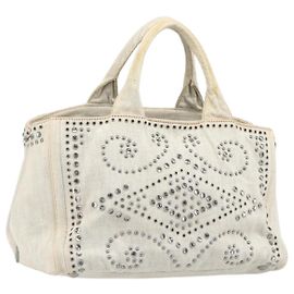 PRADA Canapa Handtasche Canvas Grau Silber Authentisch 186823 Braun Silber