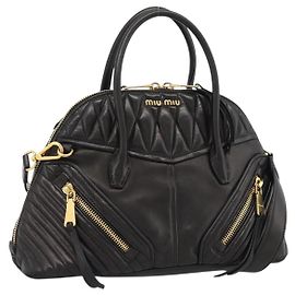 Bolso Miu Miu Matelasse Biker de piel de cordero 2 formas Negro Oro Auth 187637V Negro Dorado