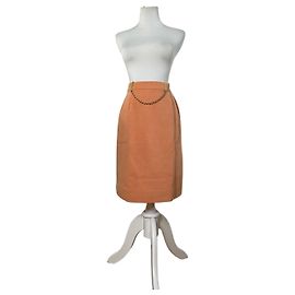 Céline Falda de algodón Vintage Celine con detalle de cadena Melocotón XS Naranja