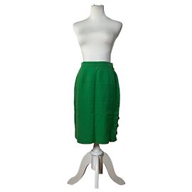 Vintage Dior Linen Blend Skirt Green Gold Buttons Green
