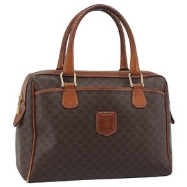 Céline Bolsa CELINE Macadam Canvas PVC Couro Marrom Ouro Auth 187100 Marrom Dourado