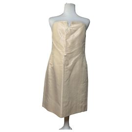 Céline Robe vintage Celine en viscose et soie crème L Beige