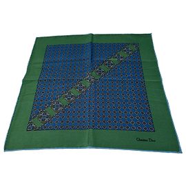 Sciarpa in seta vintage Dior Blu Verde c. anni 1990 Blu