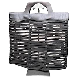 Salvatore Ferragamo Vintage Ferragamo Woven Plastic Leather Tote Black Silver Black