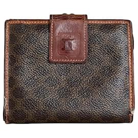 Céline Vintage Celine Wallet aus beschichtetem Canvas Dunkelbraun Tan Silber Kamel