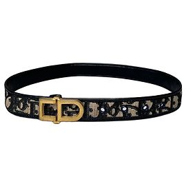 Cinto Vintage Dior Oblique Canvas Logo Preto Bege Dourado Preto