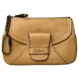 Monedero de cuero vintage Chloé Oro antiguo Zip Beige Beige