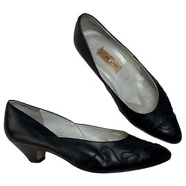 Chloé Salto Vintage Chloe em couro com detalhes em tecido preto e prata EU36.5 Preto