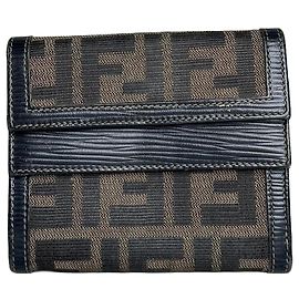 Vintage Fendi FF Monogram Canvas Wallet Brown Black Brown