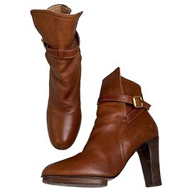 Chloé Botines vintage de piel Chloe marrón con hebilla dorada EU38 Castaño