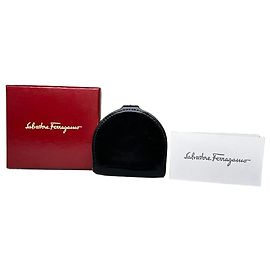 Salvatore Ferragamo Vintage Ferragamo Leather Coin Purse Black Silver Clasp Black