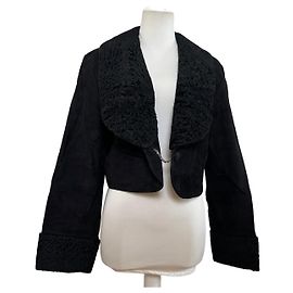 Chloé Vintage Chloe Suede Jacket Faux Fur Collar Black L Black