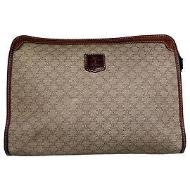 Céline Clutch Vintage Celine Macadam Canvas Beige Marrón Beige