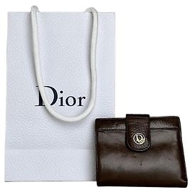 Vintage Dior Smooth Leather Wallet Dark Brown Gold Brown