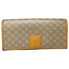 Céline Vintage Celine Canvas Leather Trim Wallet Beige Yellow Gold Beige