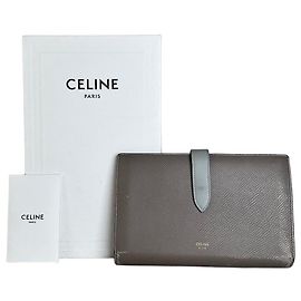 Céline Vintage Celine Ledergeldbörse strukturiert Grau Silber Grau