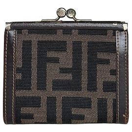 Vintage Fendi FF Monogram Canvas Wallet Brown Black Brown