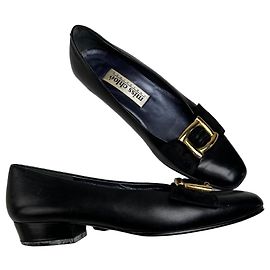 Chloé Sapatilhas Vintage Chloe em couro e camurça com fivela pretas e douradas EU35.5 Preto