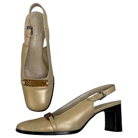 Vintage Bottega Veneta Leder Slingback Pumps Hellgold EU35.5 Beige