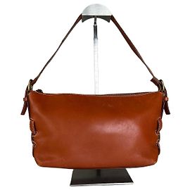 Céline Bolsa de ombro Vintage Celine em couro granulado Laranja Ouro Laranja